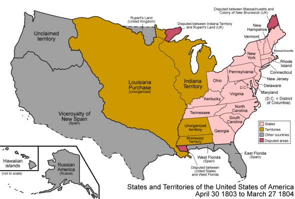 Estados y Territorios de EEUU el 30 de Abril de 1803